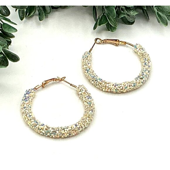 Glitter Hoop Earrings With Iridescent Accents & Gold-Tone Closures - Picture 1 of 5